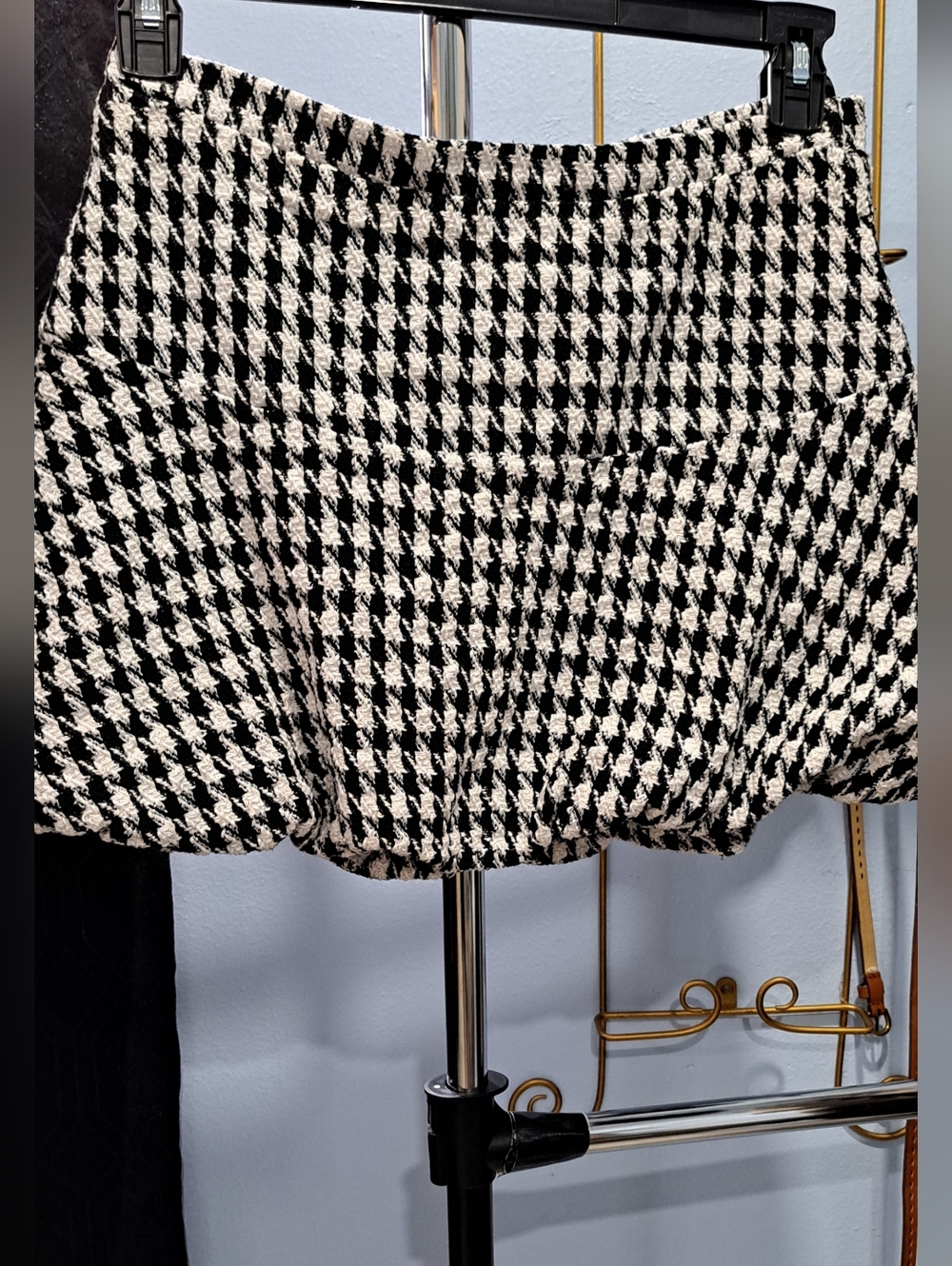 Black & White Houndstooth Mini Skirt - Women